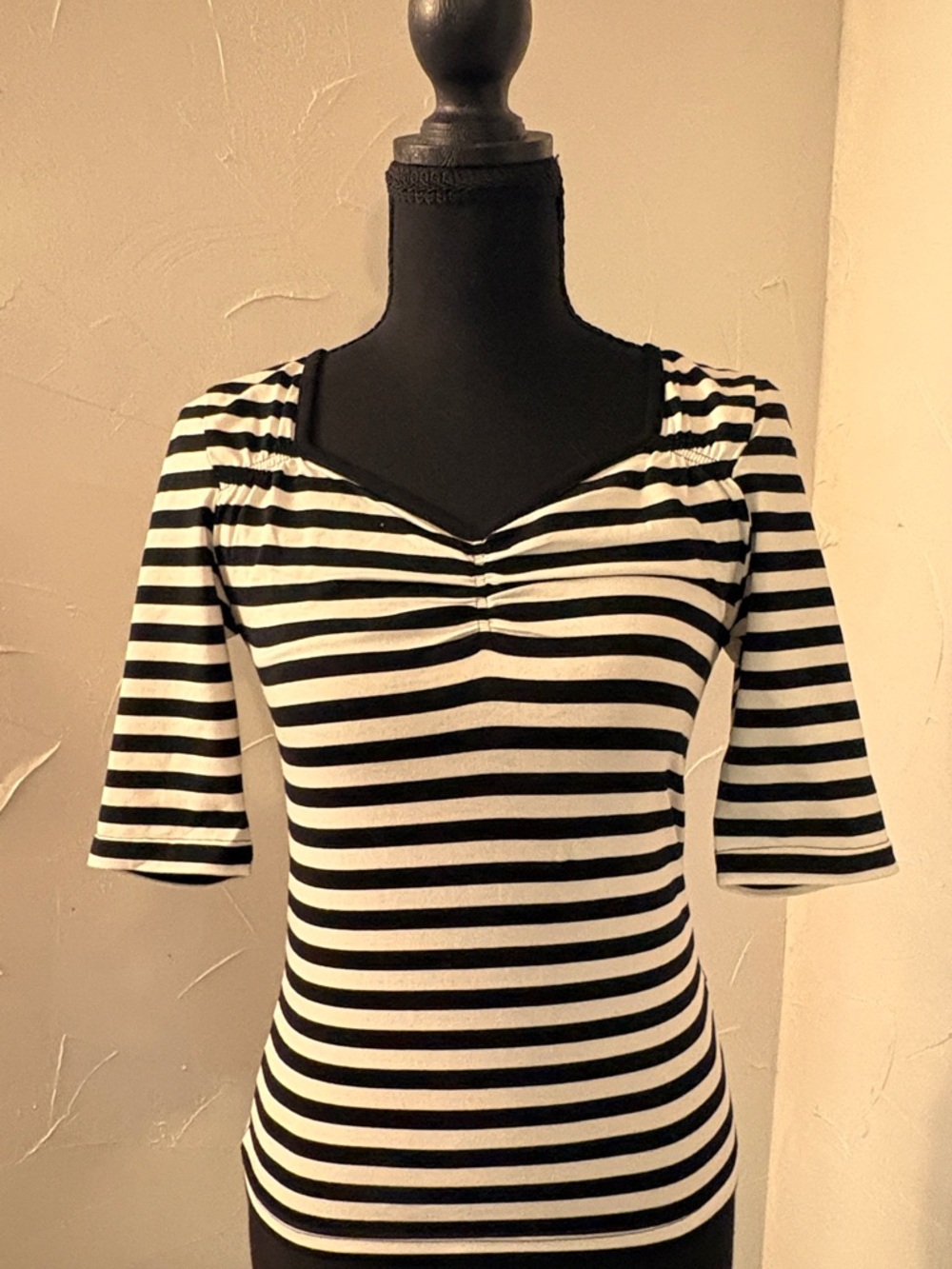 Hell Bunny Black and White Striped Short Sleeve Top
